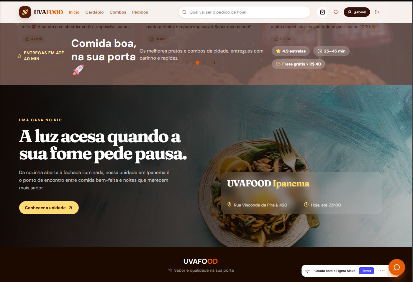 Prévia do projeto UVA Food no Figma